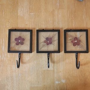 3 Pier One Metal Hanging Hooks w/Pressed Flowers